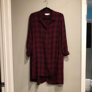 Time and Tru Red and Black Plaid Shirt Dress M